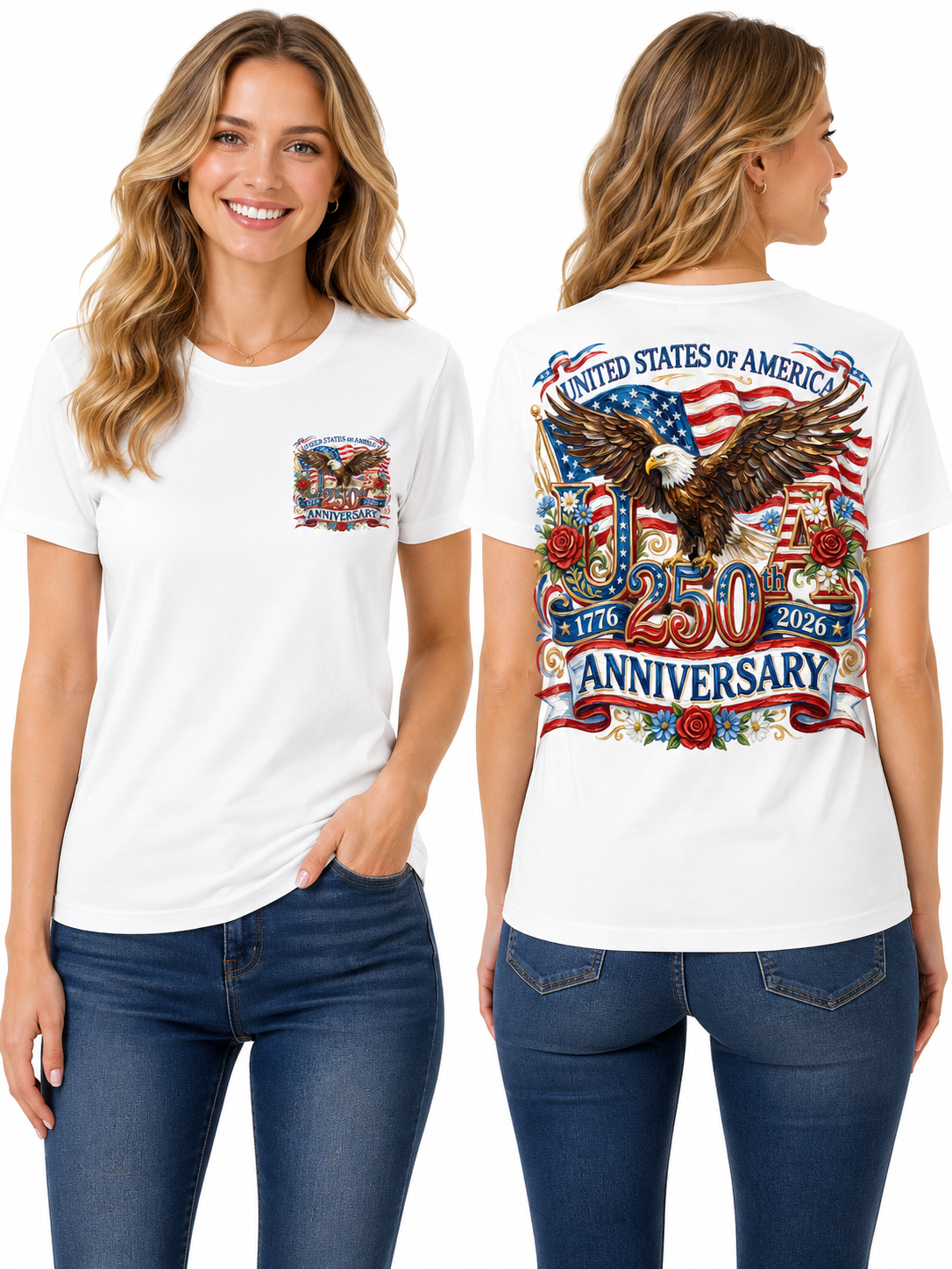USA 250th Anniversary Eagle & American Flag Graphic T-Shirt