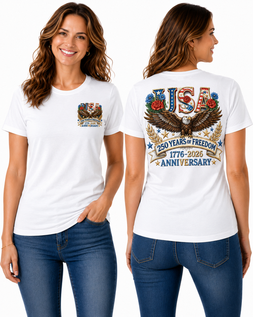 250 Years of Freedom Patriotic – Bald Eagle & Floral Americana T-Shirt Design
