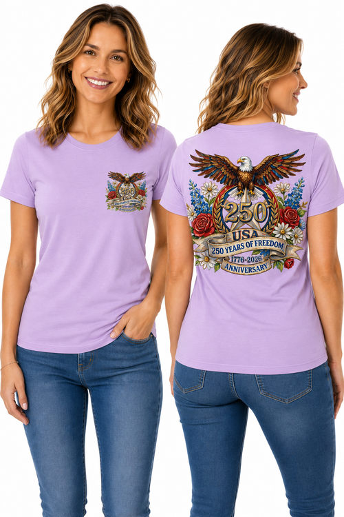 250 Years of Freedom – Patriotic Eagle & Floral Americana T-Shirt Design
