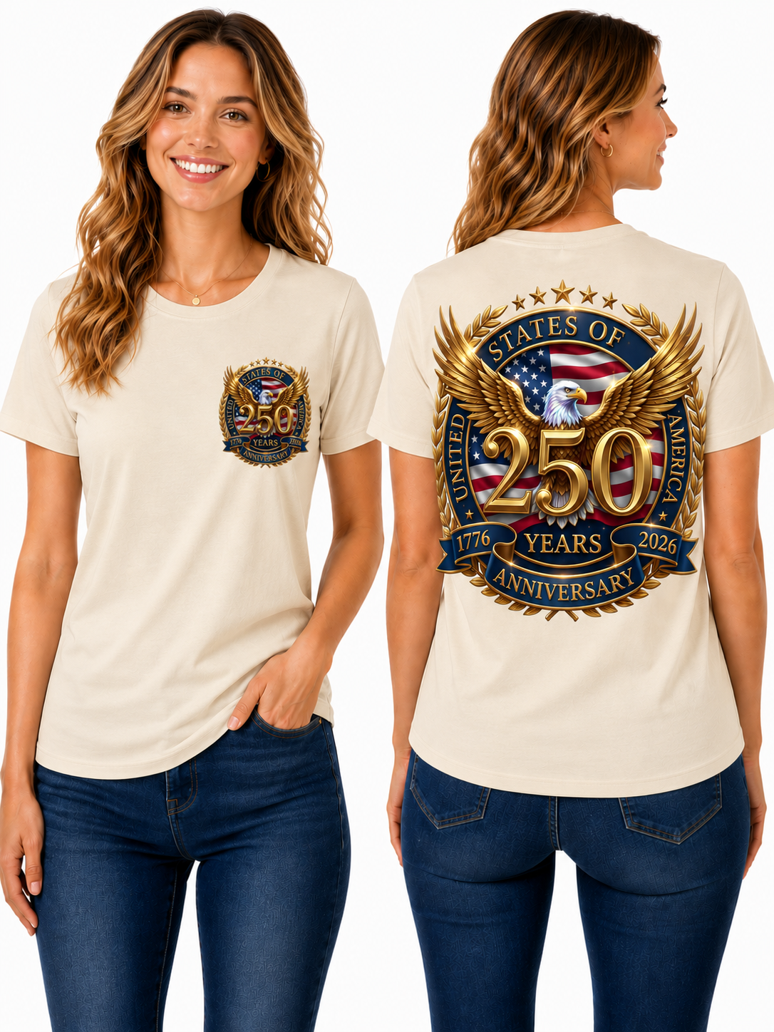 USA 250th Anniversary Eagle Emblem Graphic T-Shirt
