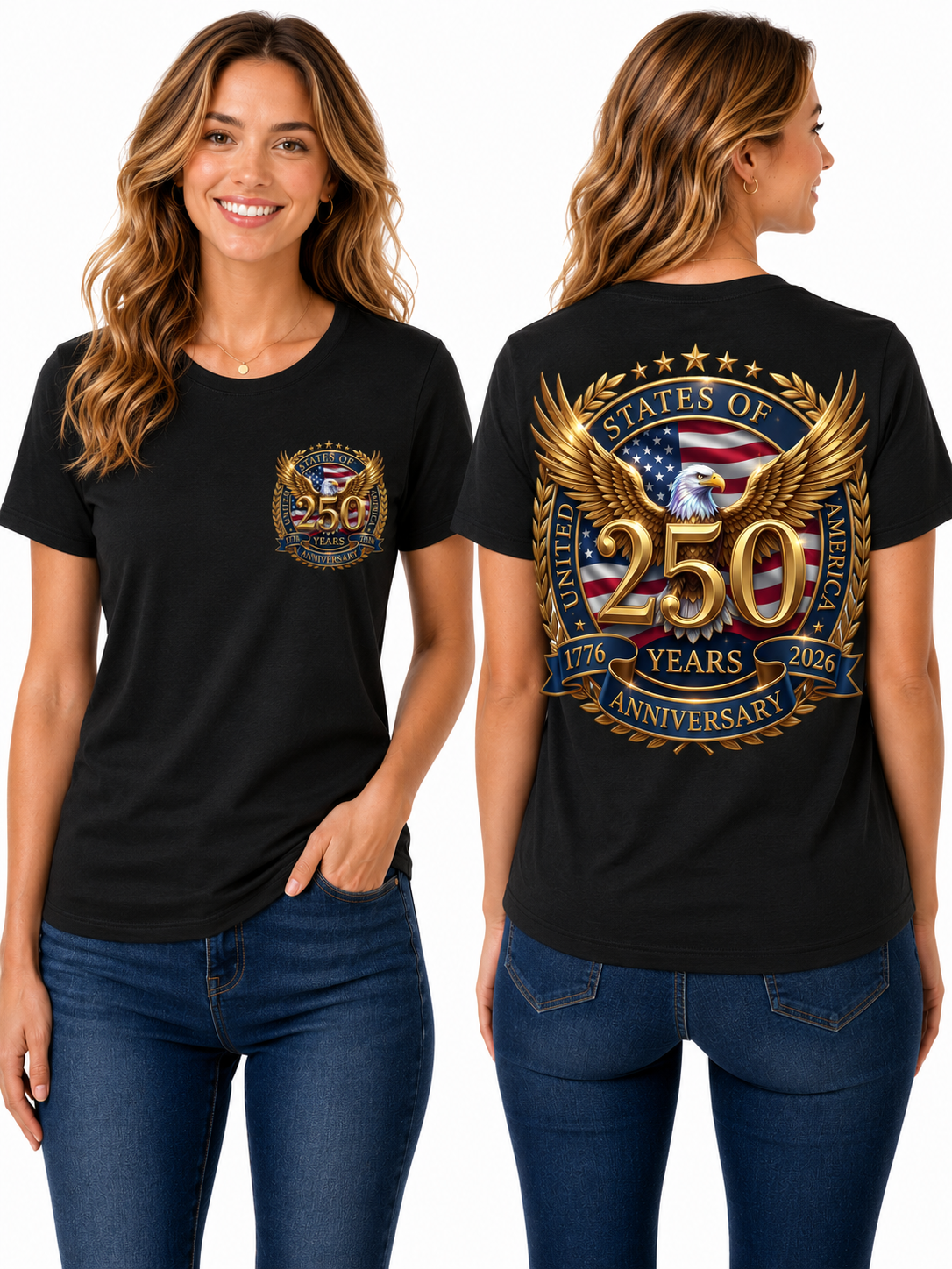 USA 250th Anniversary Eagle Emblem Graphic T-Shirt