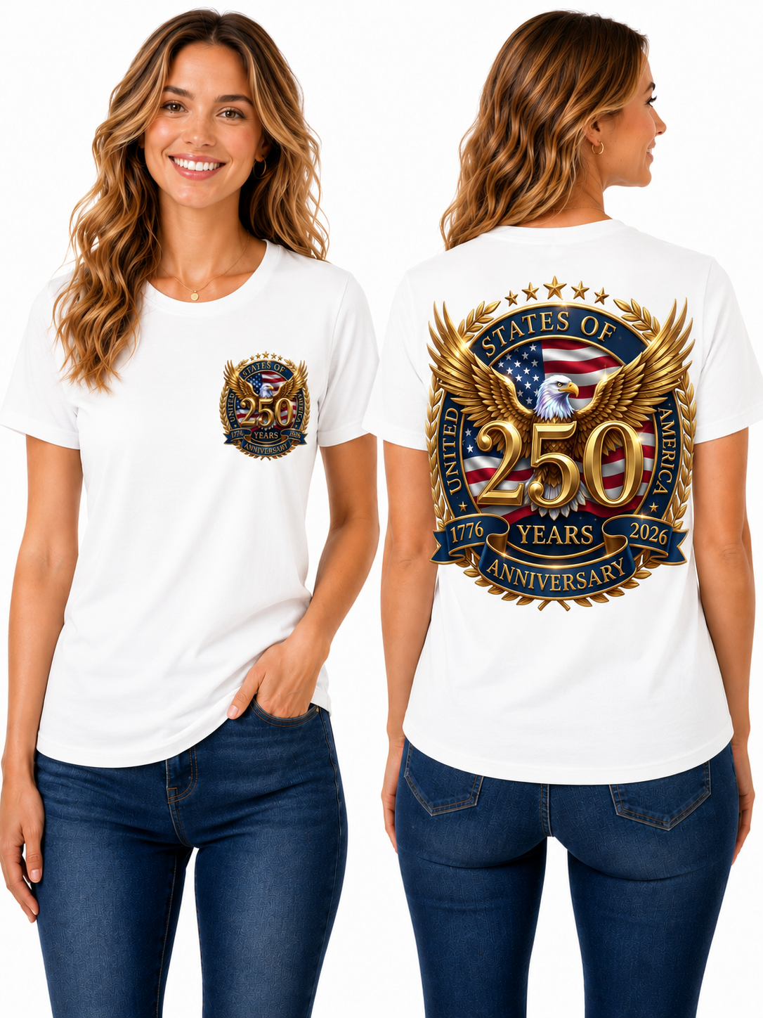 USA 250th Anniversary Eagle Emblem Graphic T-Shirt