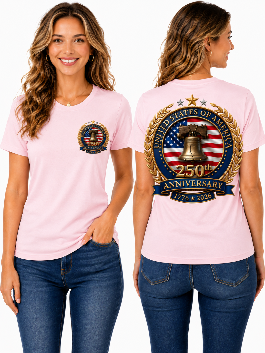 250th Anniversary – Liberty Bell & American Flag Graphic Design T-Shirt