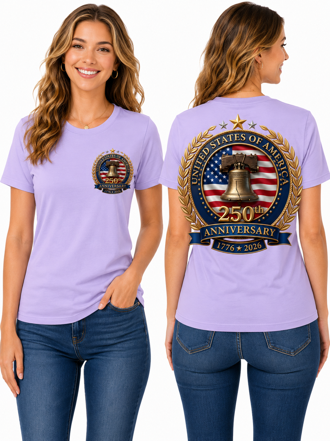 250th Anniversary – Liberty Bell & American Flag Graphic Design T-Shirt