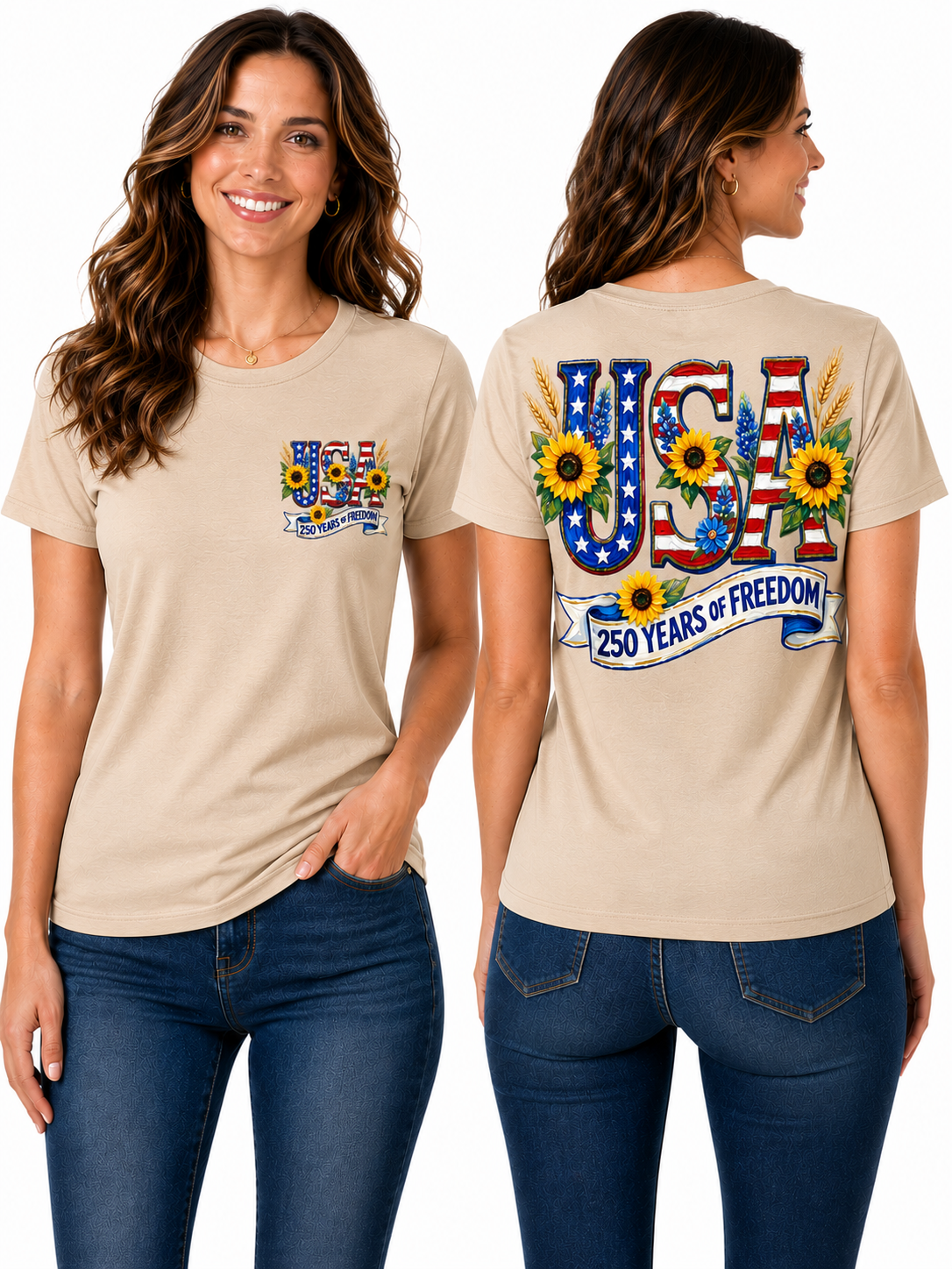 250 Years of Freedom – Patriotic Sunflower Americana  Graphic Design T-Shirt