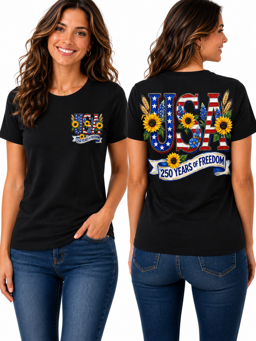 250 Years of Freedom – Patriotic Sunflower Americana  Graphic Design T-Shirt