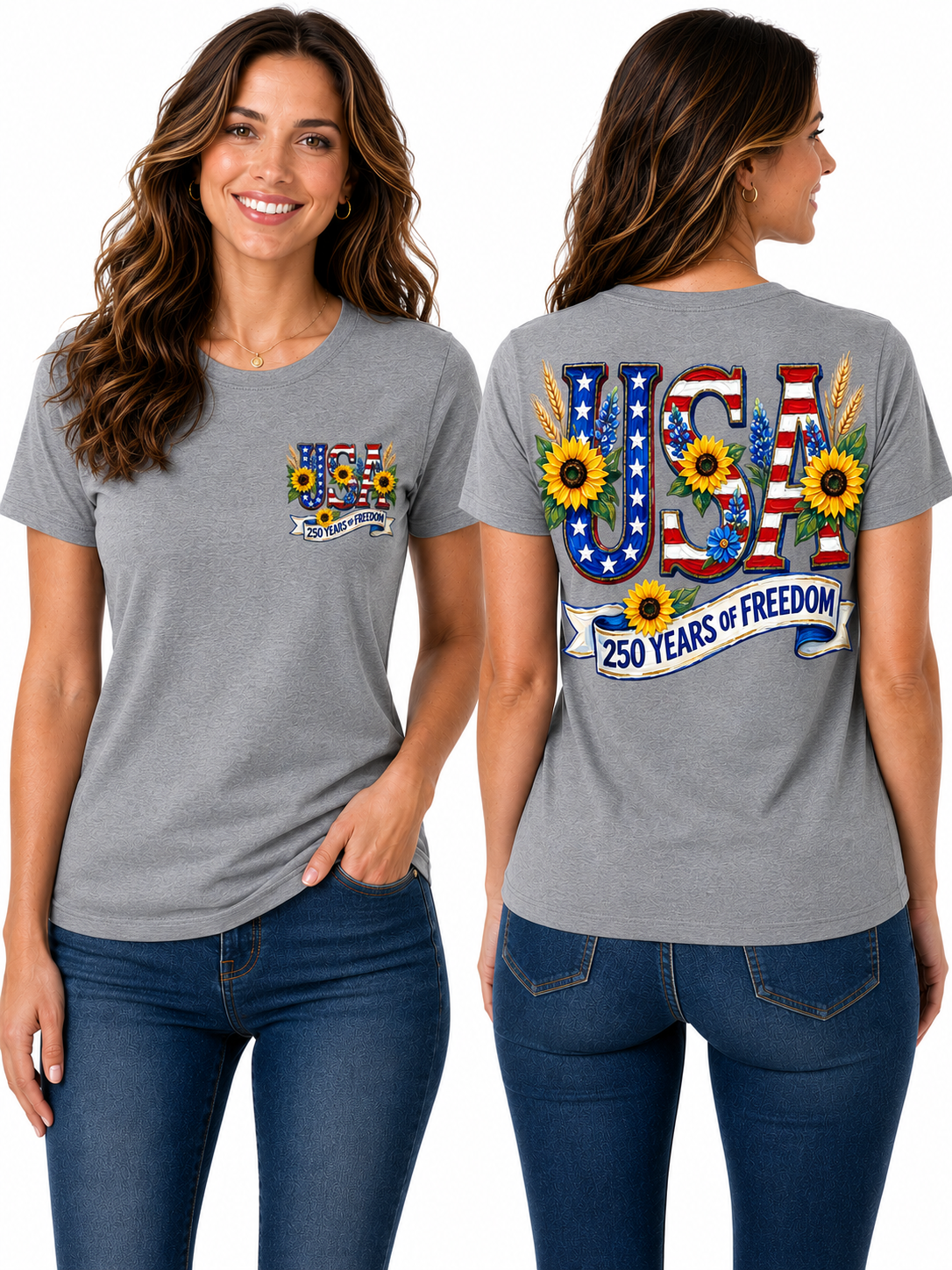 250 Years of Freedom – Patriotic Sunflower Americana  Graphic Design T-Shirt