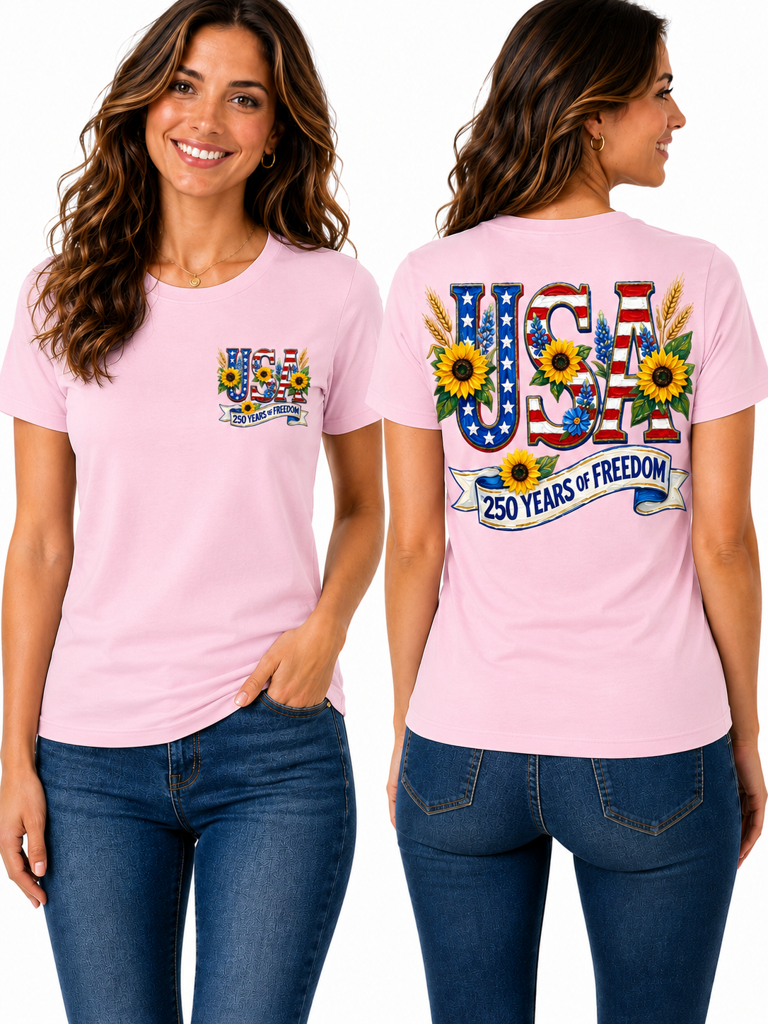 250 Years of Freedom – Patriotic Sunflower Americana  Graphic Design T-Shirt