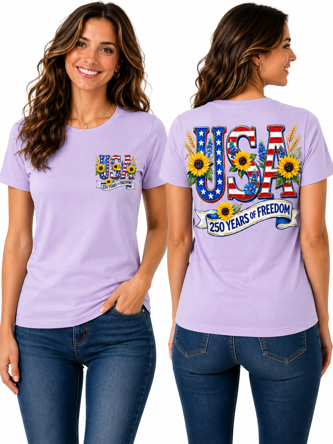 250 Years of Freedom – Patriotic Sunflower Americana  Graphic Design T-Shirt