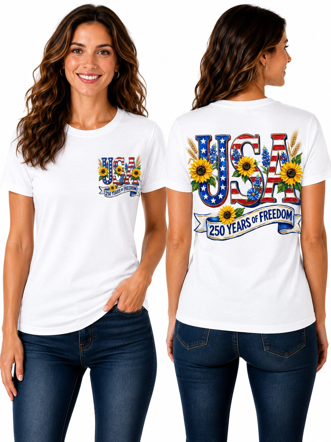 250 Years of Freedom – Patriotic Sunflower Americana  Graphic Design T-Shirt