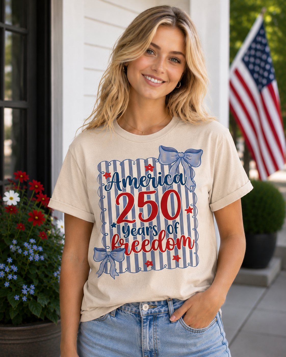America 250 Years of Freedom Bow Patriotic T-Shirt