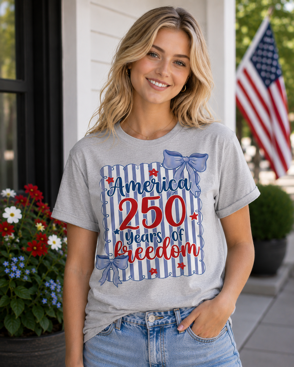 America 250 Years of Freedom Bow Patriotic T-Shirt