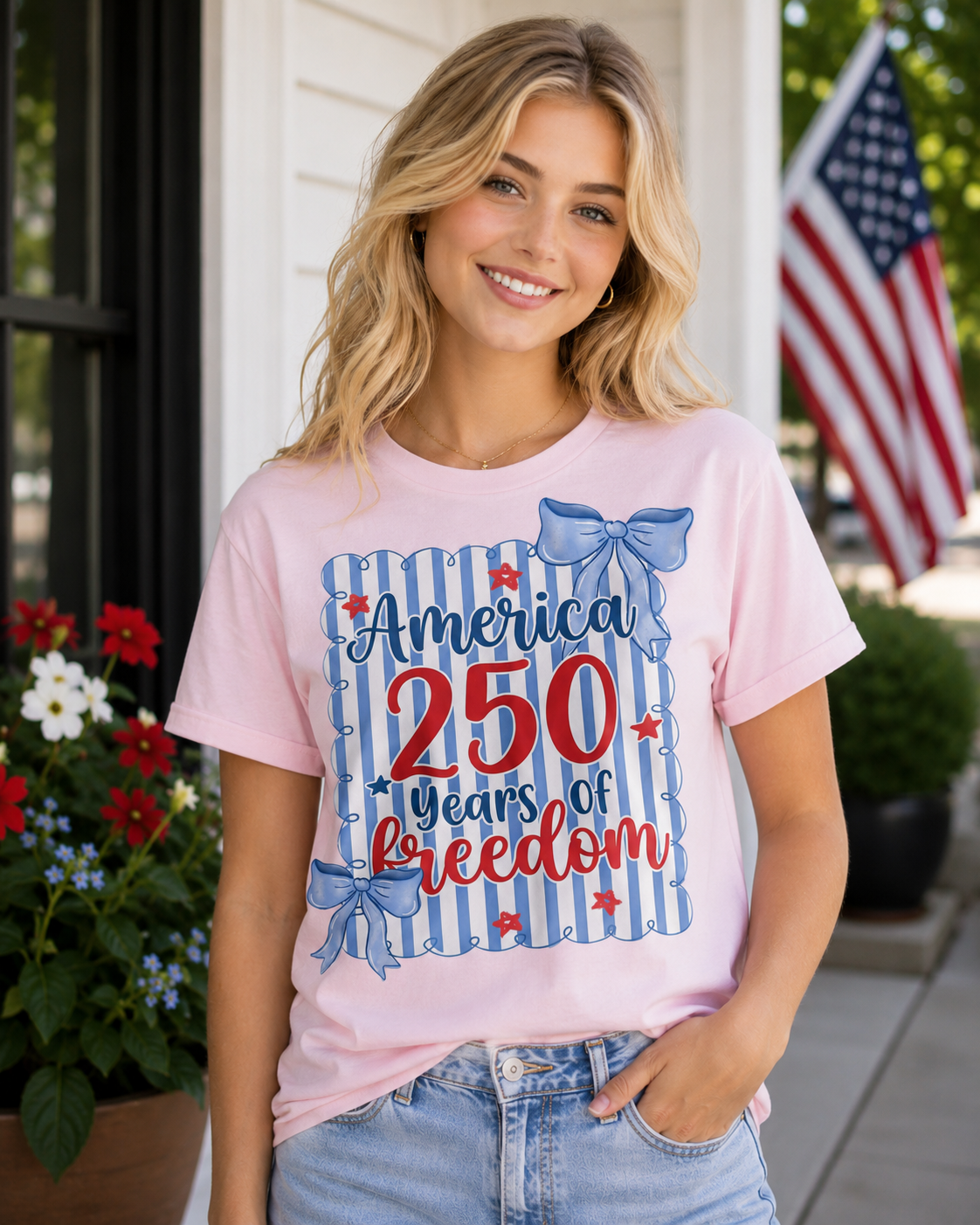 America 250 Years of Freedom Bow Patriotic T-Shirt
