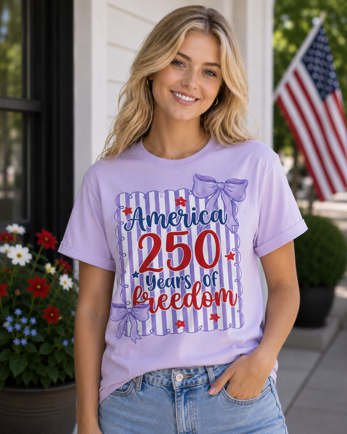America 250 Years of Freedom Bow Patriotic T-Shirt