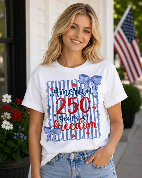 America 250 Years of Freedom Bow Patriotic T-Shirt