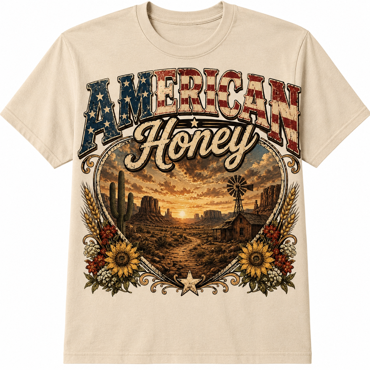 American Honey Desert Sunset Graphic - Vintage Western Americana T-Shirt
