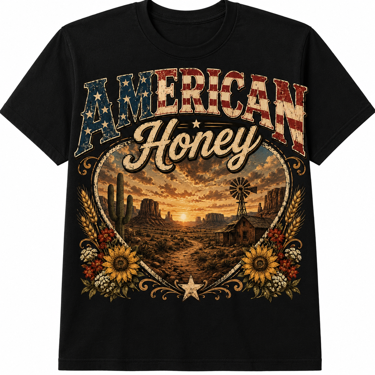 American Honey Desert Sunset Graphic - Vintage Western Americana T-Shirt