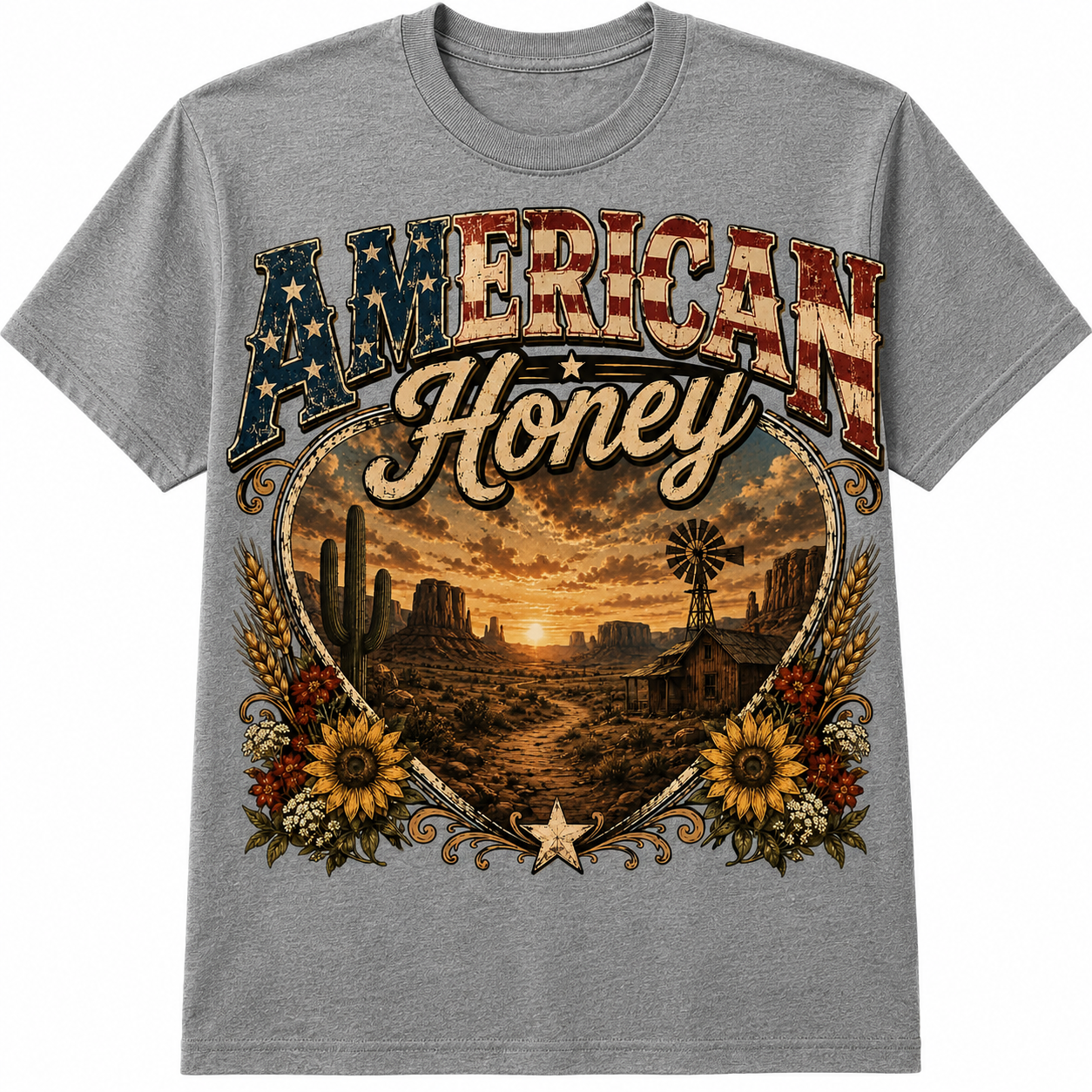 American Honey Desert Sunset Graphic - Vintage Western Americana T-Shirt