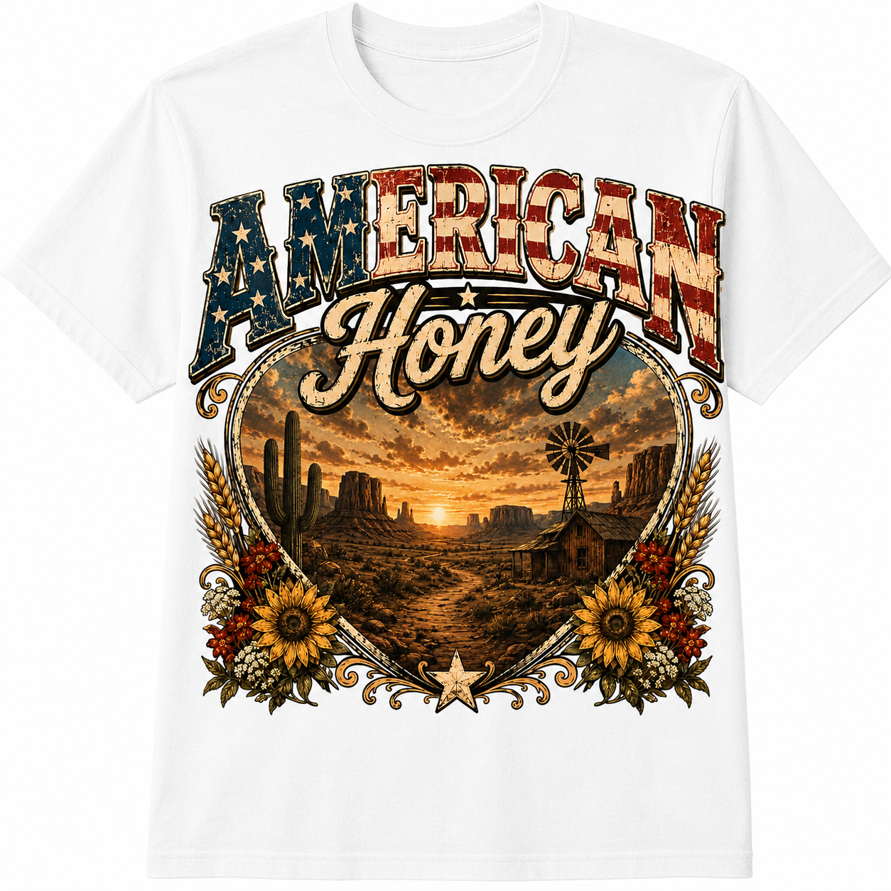 American Honey Desert Sunset Graphic - Vintage Western Americana T-Shirt