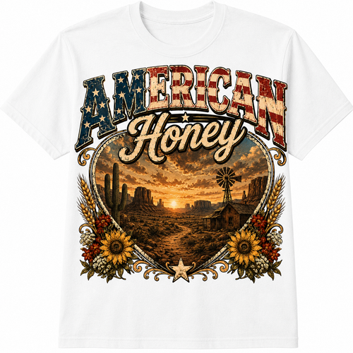 American Honey Desert Sunset Graphic - Vintage Western Americana T-Shirt