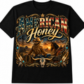 American Honey Western Graphic - Vintage Patriotic Cowgirl T-Shirt