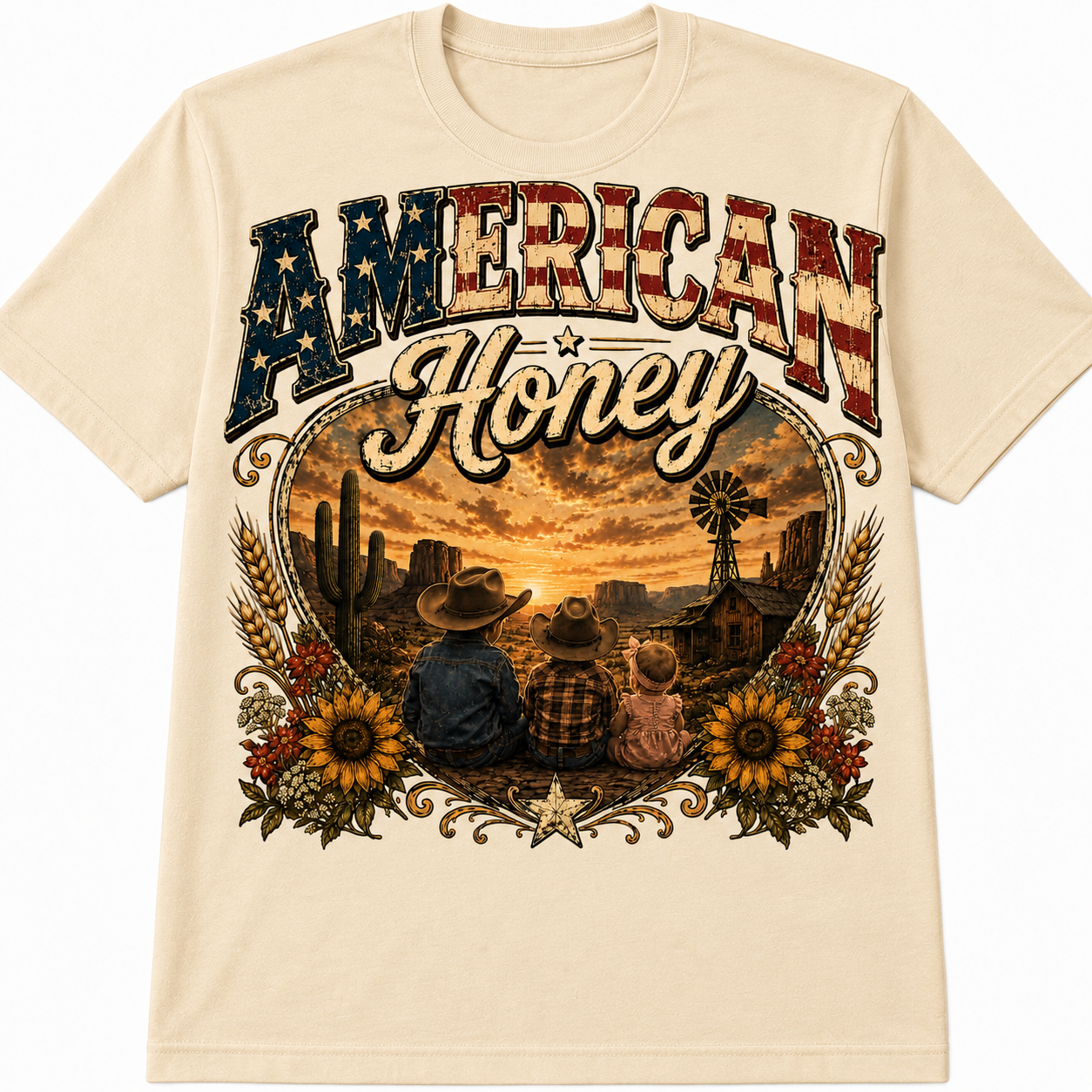 American Honey Western Family Graphic - Patriotic Country Kids T-Shirt