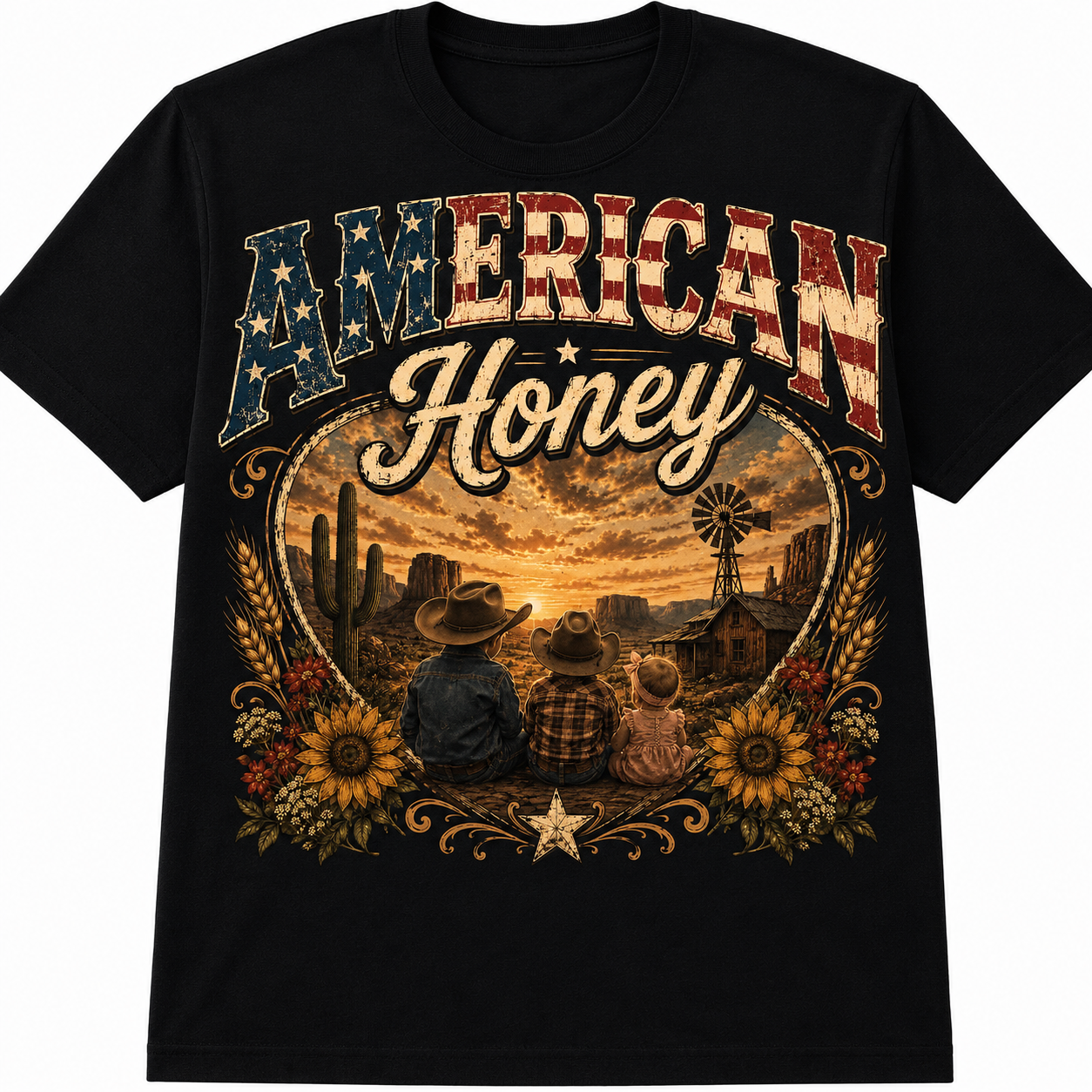 American Honey Western Family Graphic - Patriotic Country Kids T-Shirt