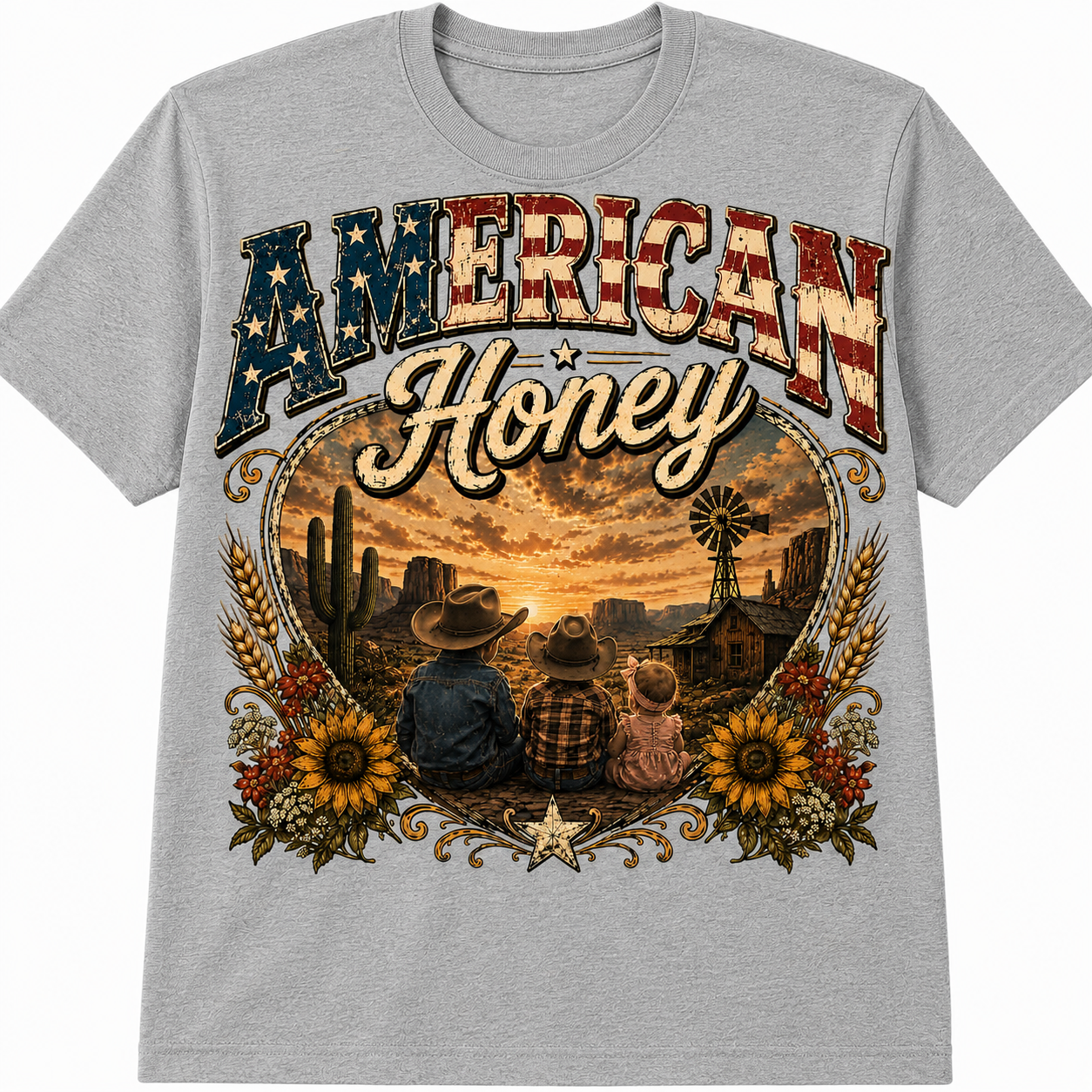 American Honey Western Family Graphic - Patriotic Country Kids T-Shirt