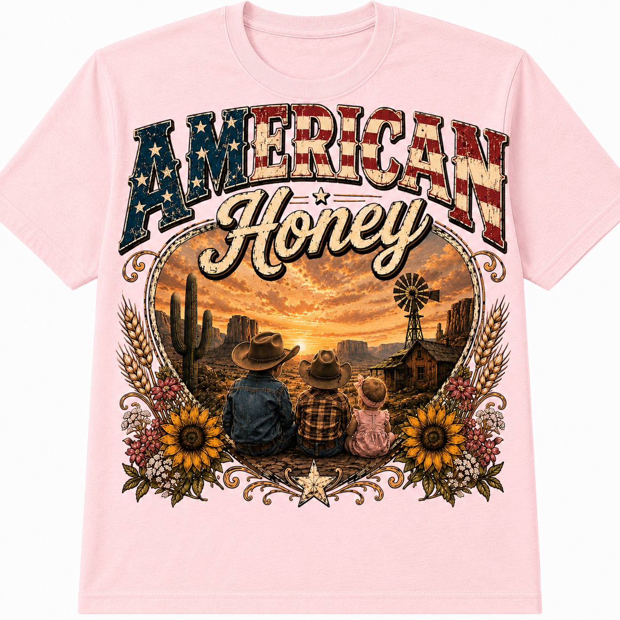 American Honey Western Family Graphic - Patriotic Country Kids T-Shirt