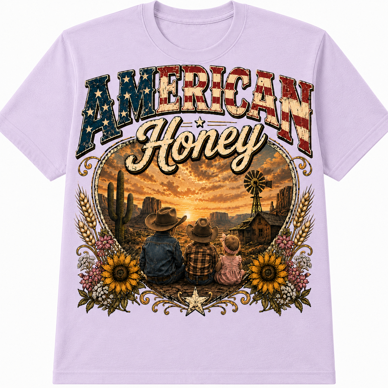 American Honey Western Family Graphic - Patriotic Country Kids T-Shirt