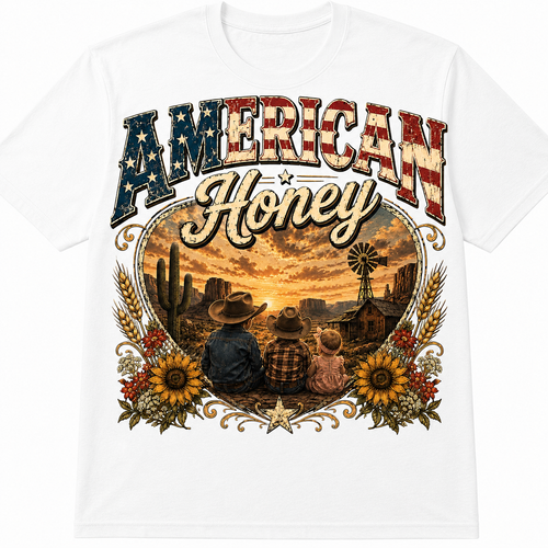 American Honey Western Family Graphic - Patriotic Country Kids T-Shirt