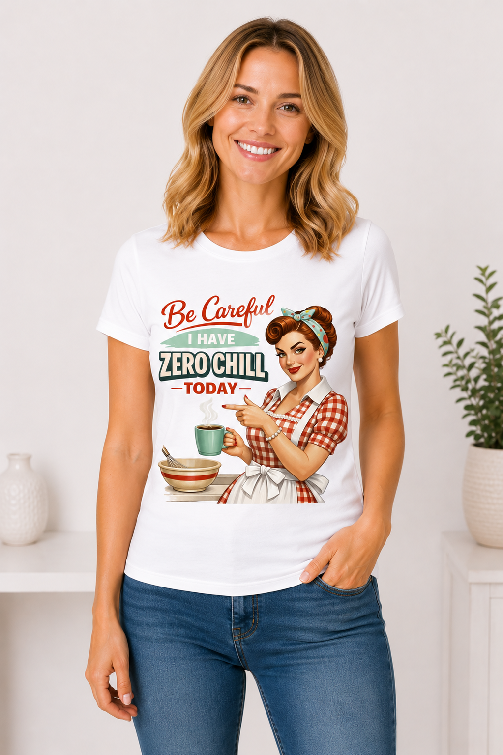 Be Careful I Have Zero Chill Today T-Shirt - Funny Retro Housewife Graphic Tee