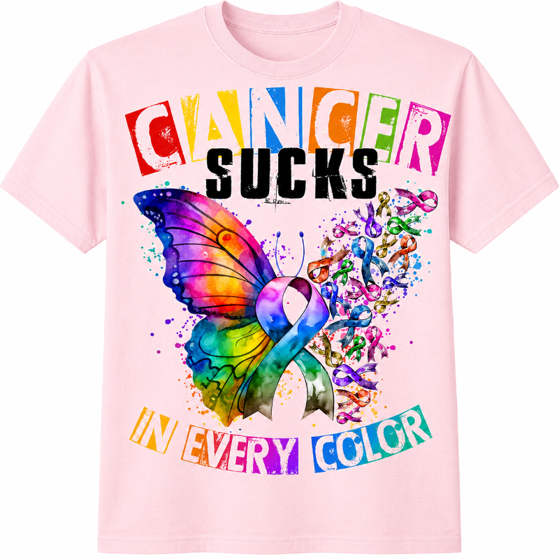 Cancer Sucks in Every Color T-Shirt - Butterfly Awareness Graphic T-Shirt