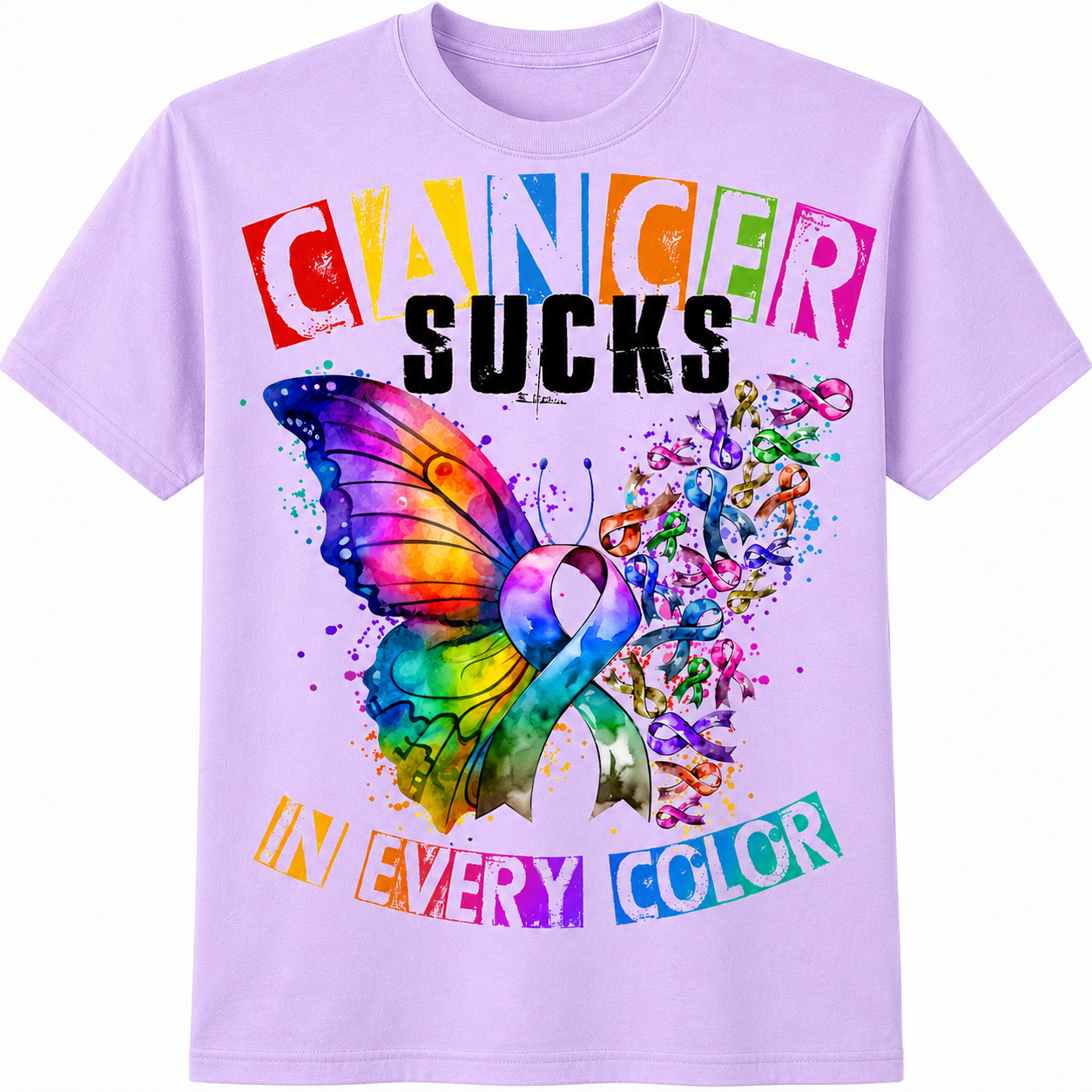 Cancer Sucks in Every Color T-Shirt - Butterfly Awareness Graphic T-Shirt