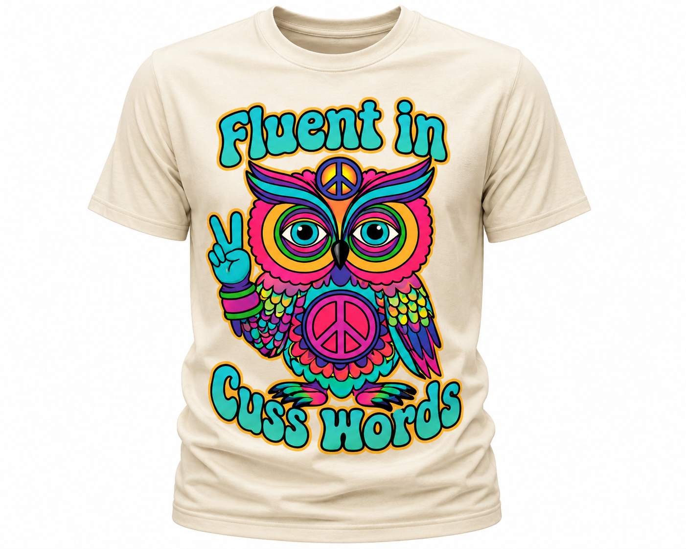 Fluent In Cuss Words T-Shirt - Funny Colorful Owl Graphic Tee