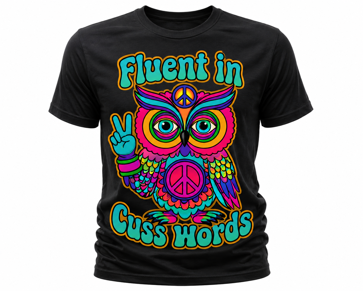 Fluent In Cuss Words T-Shirt - Funny Colorful Owl Graphic Tee