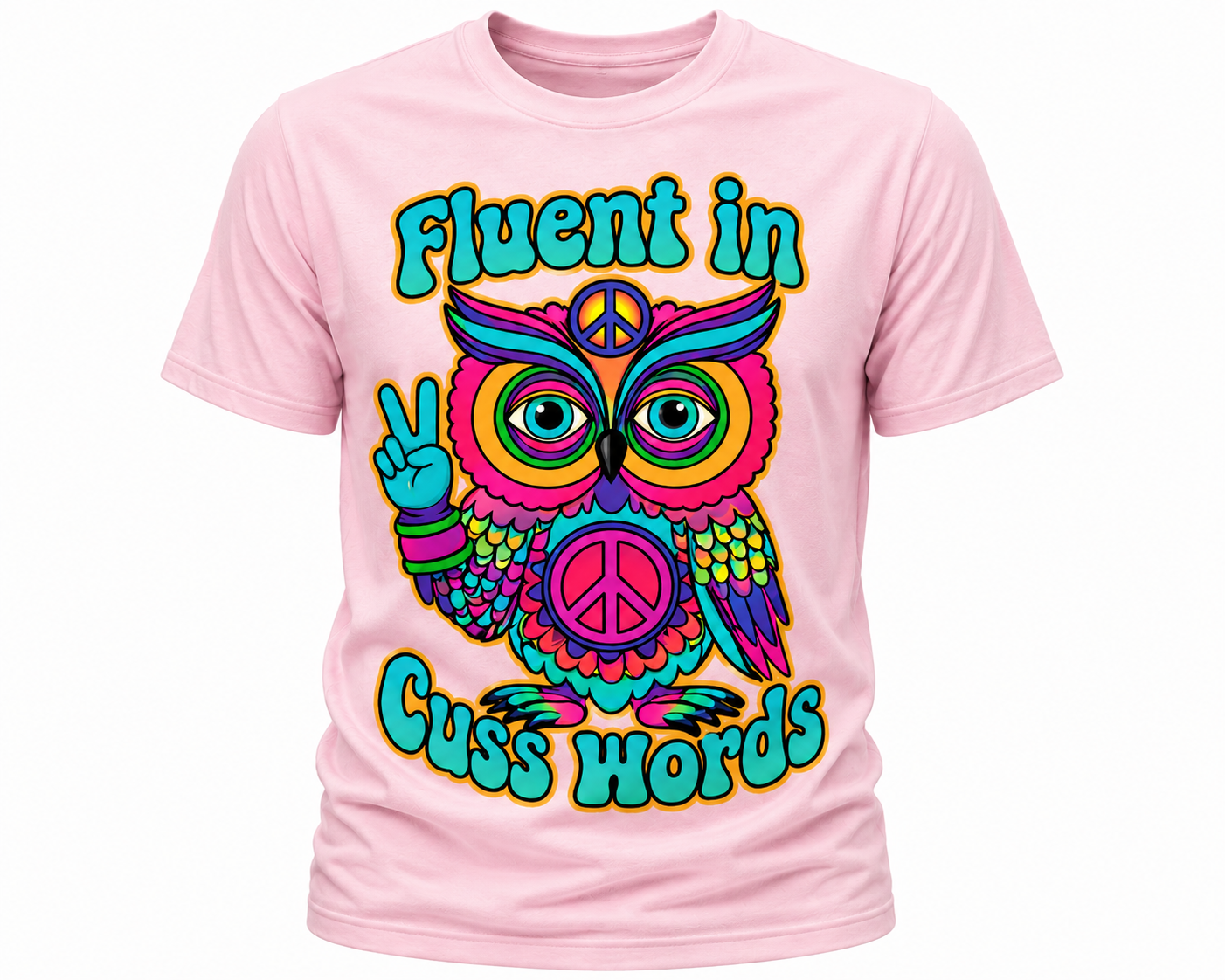 Fluent In Cuss Words T-Shirt - Funny Colorful Owl Graphic Tee