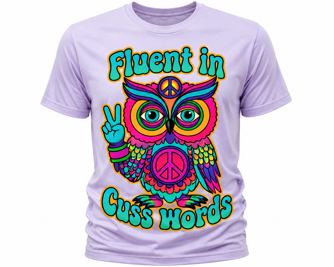 Fluent In Cuss Words T-Shirt - Funny Colorful Owl Graphic Tee