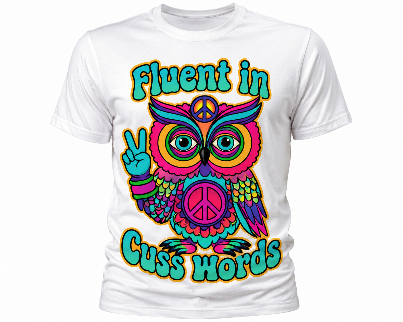 Fluent In Cuss Words T-Shirt - Funny Colorful Owl Graphic Tee