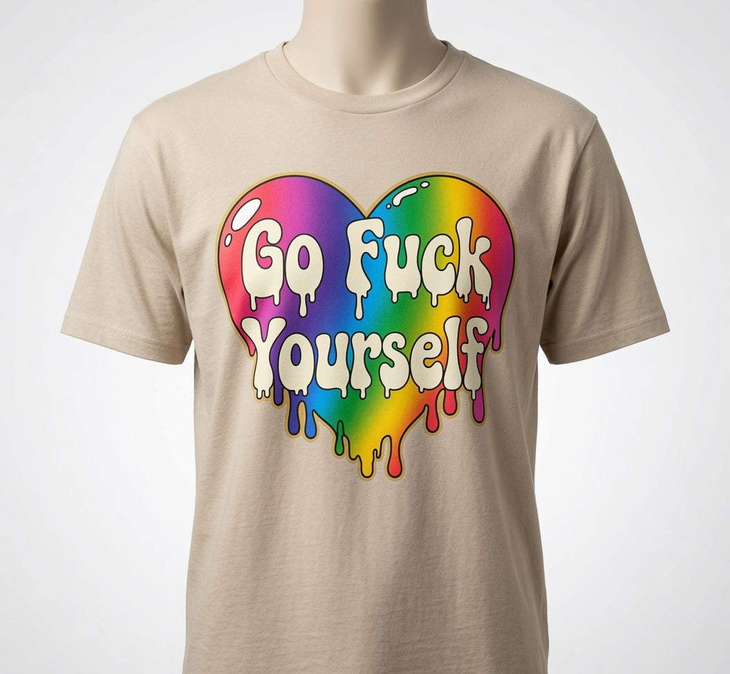 Go Fuck Yourself T-Shirt - Rainbow Heart Sarcastic Shirt