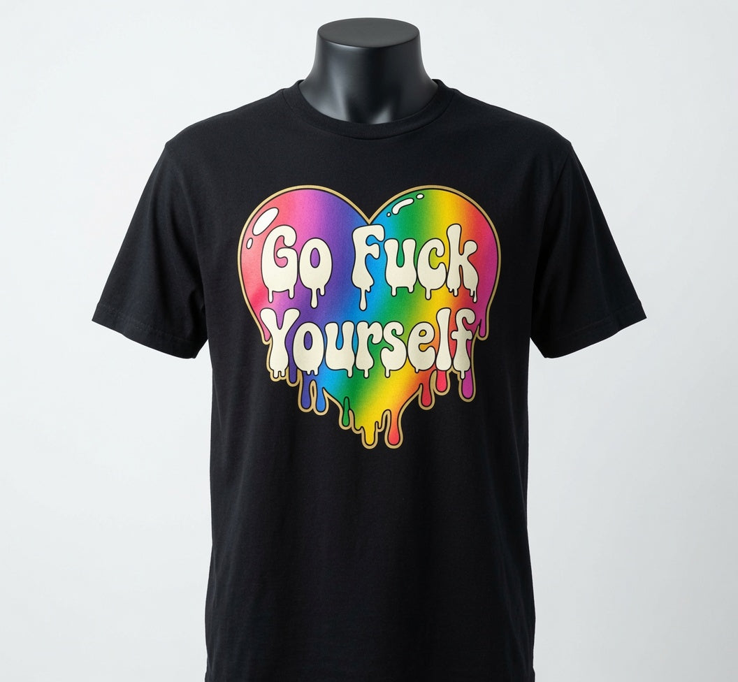 Go Fuck Yourself T-Shirt - Rainbow Heart Sarcastic Shirt