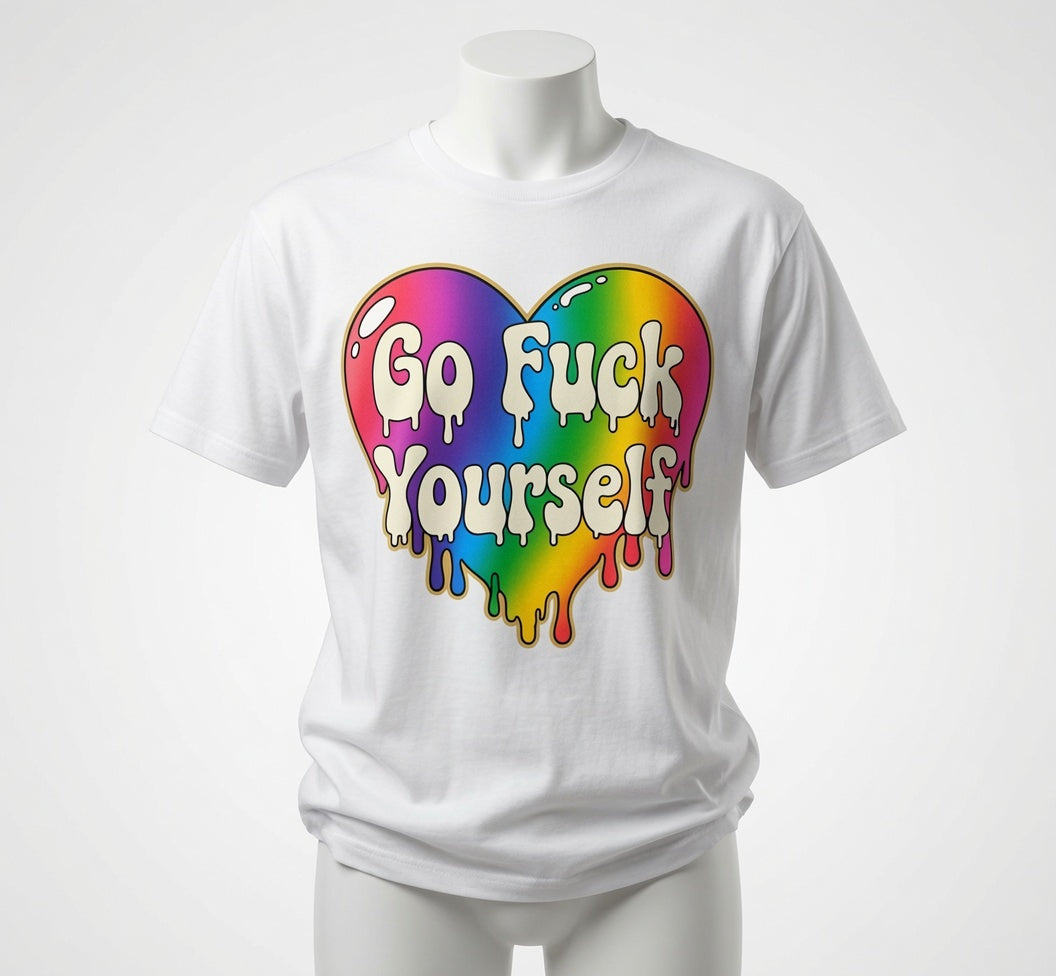 Go Fuck Yourself T-Shirt - Rainbow Heart Sarcastic Shirt