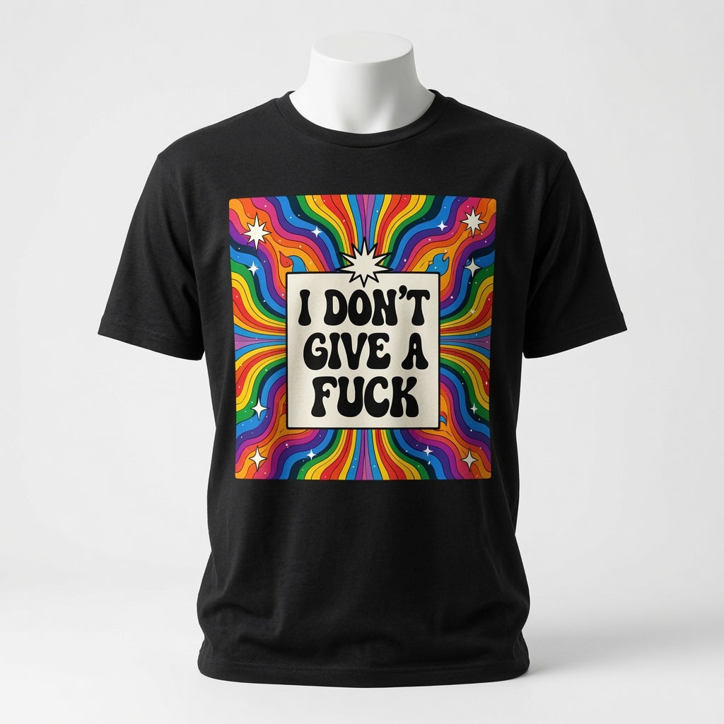 I Don't Give a Fuck T-Shirt - Psychedelic Retro Rainbow Shirt