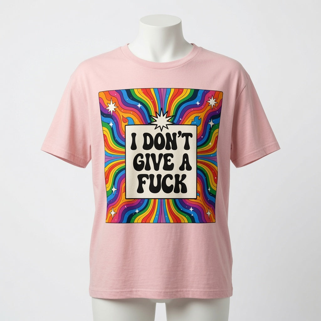 I Don't Give a Fuck T-Shirt - Psychedelic Retro Rainbow Shirt