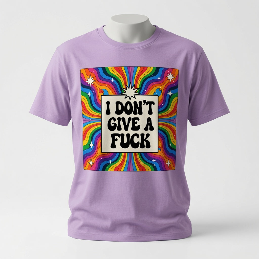 I Don't Give a Fuck T-Shirt - Psychedelic Retro Rainbow Shirt