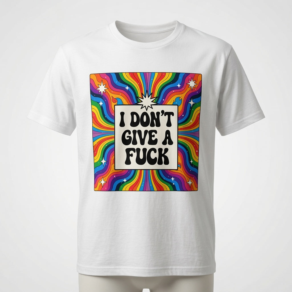 I Don't Give a Fuck T-Shirt - Psychedelic Retro Rainbow Shirt