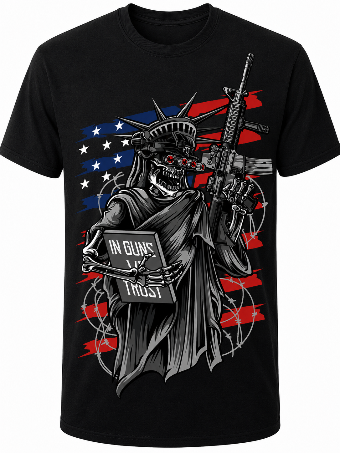 In Guns We Trust, Tactical Lady Liberty Skeleton - T-Shirt