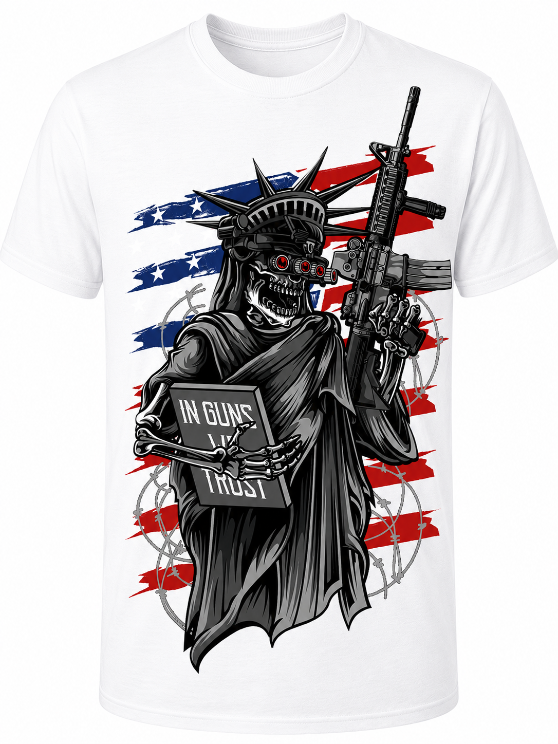 In Guns We Trust, Tactical Lady Liberty Skeleton - T-Shirt