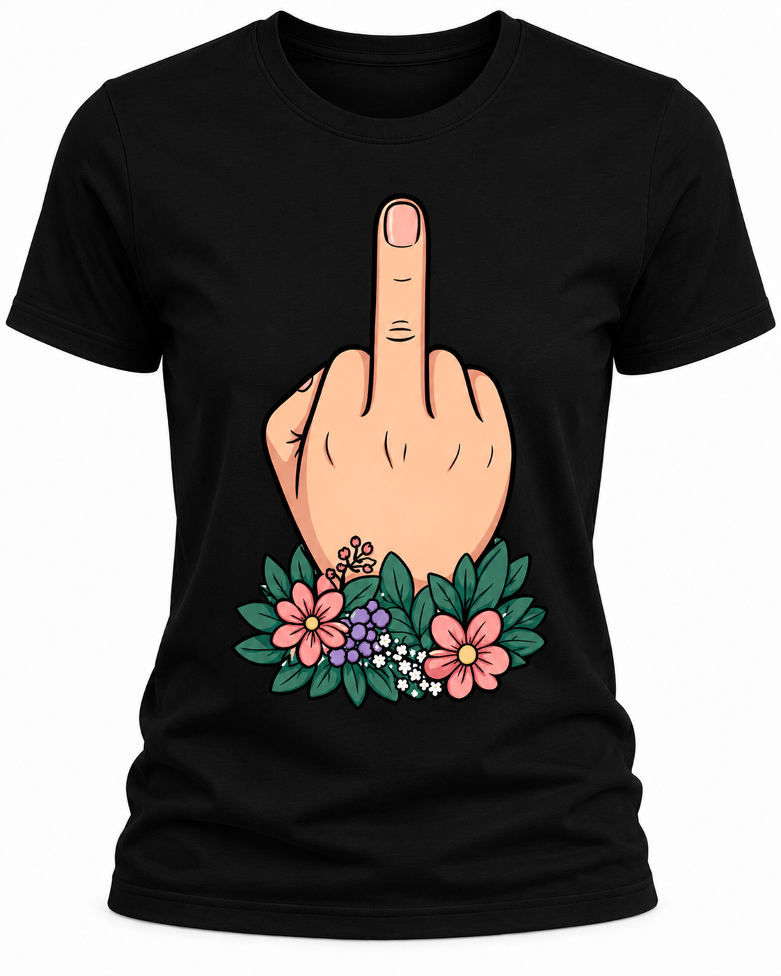 Floral Middle Finger T-Shirt - Funny Sarcastic Graphic Tee