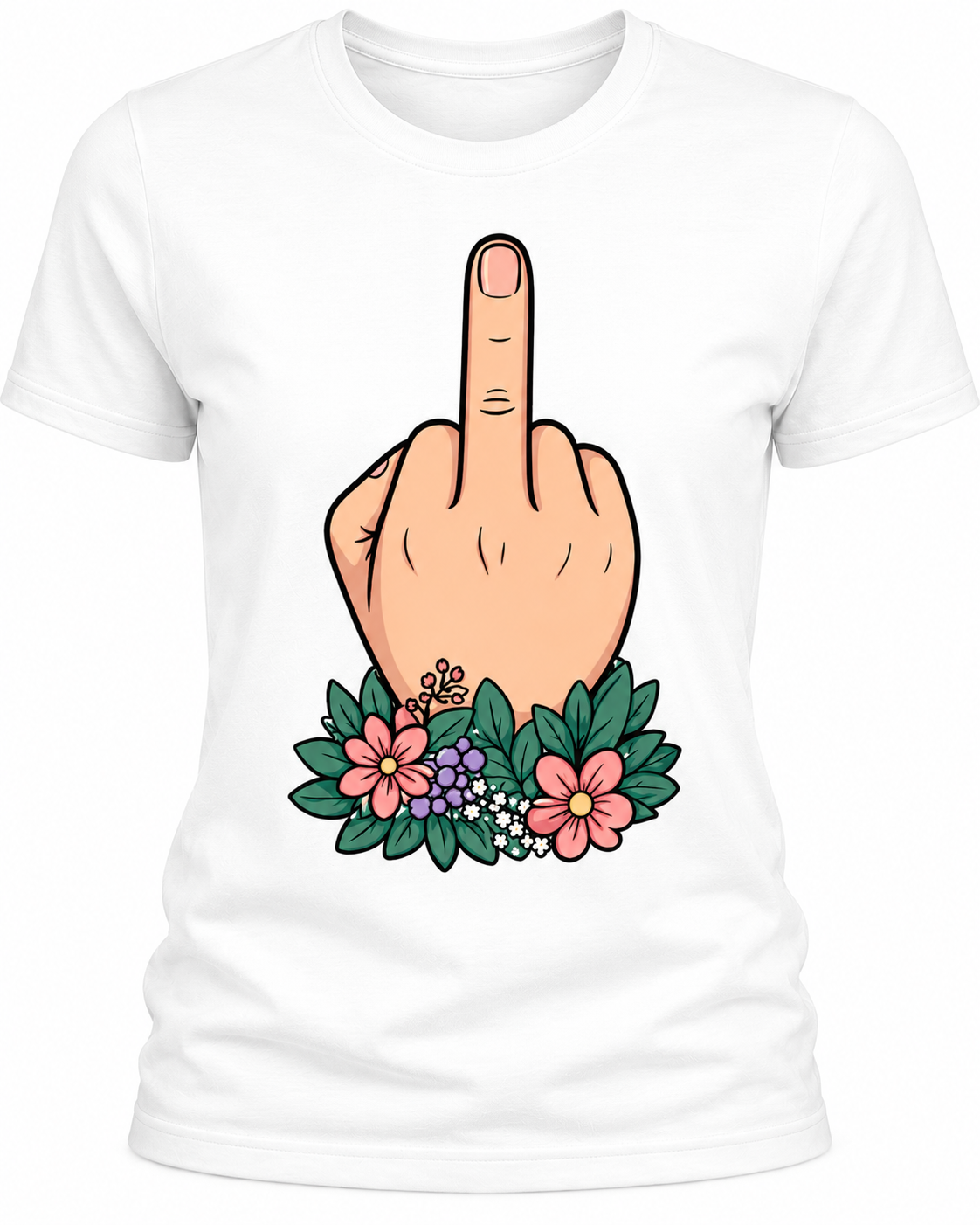 Floral Middle Finger T-Shirt - Funny Sarcastic Graphic Tee